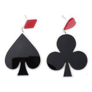 Oversized Mismatched Poker Suits Spade Clover Diamond Heart Fashion Earrings